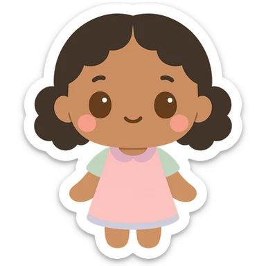 kawaii style illustration of a brown-skinned girl with short black curly hair parted in the middle, brown eyes sticker
