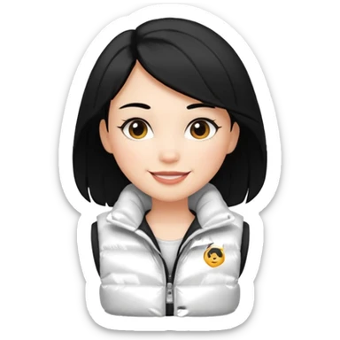 girl with black hair in a white puffer vest with sass sticker