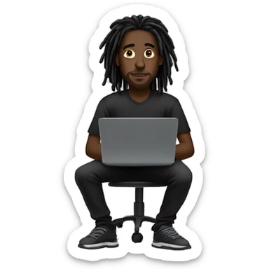 Black-guy-with-dreads-wearing-black-trackstuit-sitting-down-on-chair facing-foward-focused-on-laptop-computer- sticker
