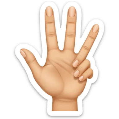 Make me a hand emoji with these directions. Middle finger crossing ring finger but the middle finger is behind the ring finger. Pinky finger and index finger spread out words. Last thing is thumb on the palm of the hand sticker