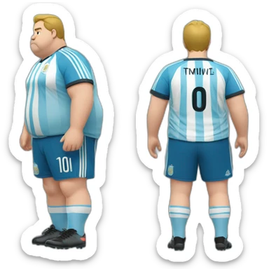 fat obese man. short hair. Argentina soccer shirt. play soccer sticker