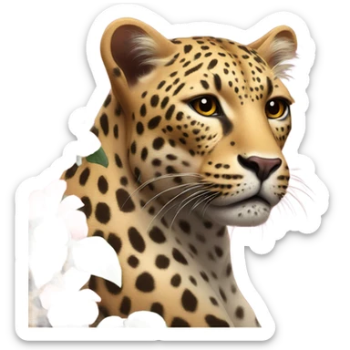Leopard with a hibiscus flower by the ear sticker
