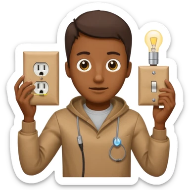 guy with a paper bag with eye holes on his head holding a light switch sticker