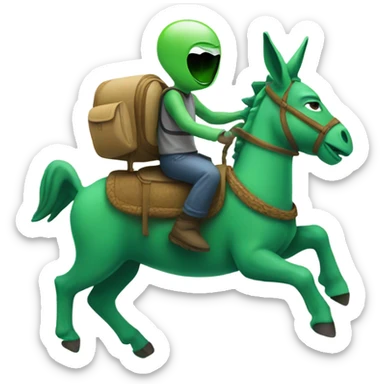 Alien riding a green donkey sticker