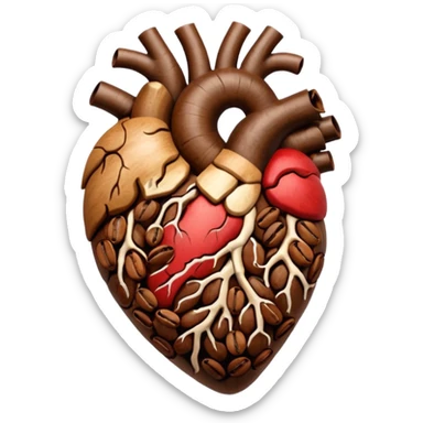 Anatomical hearts consists of lot coffe beans  sticker