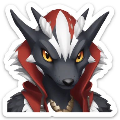 Black Cool Edgy Anthro Noivern-Nargacuga-Sergal-Fakémon  with White and Red Edgy markings sticker