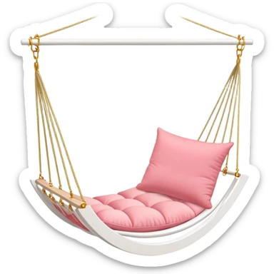Romantic white wooden pastel-red-pink cushions hammock-swing with tiny gold flowers around sticker