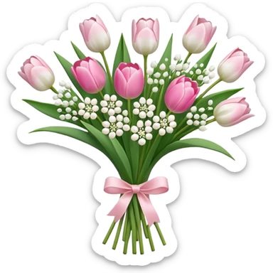 bouquet of white baby’s breath flowers and pink tulips sticker