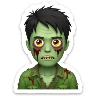 crie um emoji de zumbi homen de cabelo preto grande bagunçado assim🧟 sticker