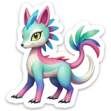 Colorful gradients-colored Meloetta-Sergal-Palkia-hybrid-fusion-Fakémon-creature, full body sticker