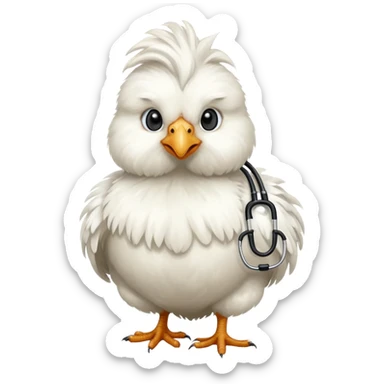 A fluffy White Silkie Bantam chicken wearing a doctor's stethoscope.  sticker