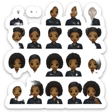 A black cop a hair bun and making the peace symbol with her hands sticker