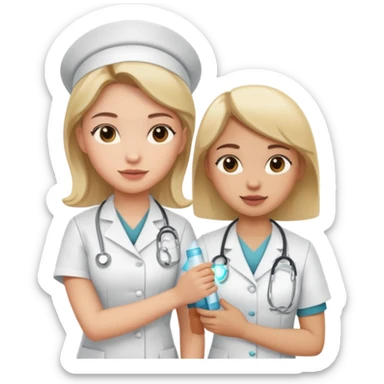 girl with a nurse giving her a shot in the arm, friendly sticker