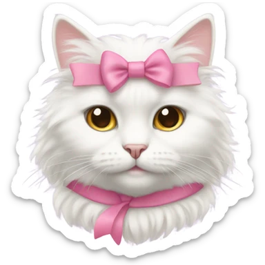 fluffy white cat with a pink bow  sticker