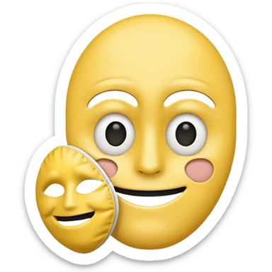 A sad face emoji holding a happy face mask sticker