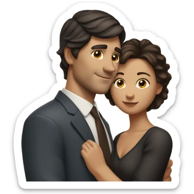 Dark haired white man hugging beautiful woman with medium tan skin and short dark brown hair  sticker
