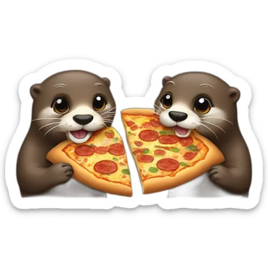 Two Otter eat pizza sticker