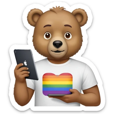 Cute daddy bear with LGBT tee and an iPad mini playing brat by Charli XCX sticker