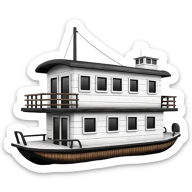 Simple black and white houseboat sticker