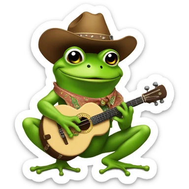 frog with a cowboy hat playing the banjo sticker