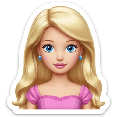 barbie, long blonde hair, pink dress, with blue eyes,different dress sticker