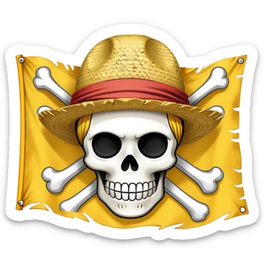 One Piece Straw Hat Pirates flag with skull wearing straw hat sticker