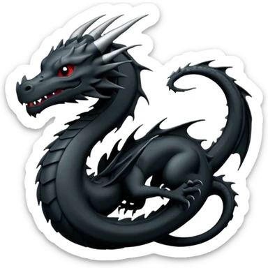 iOS sticker, minimal dragon symbol, monochrome black, dark fantasy sticker