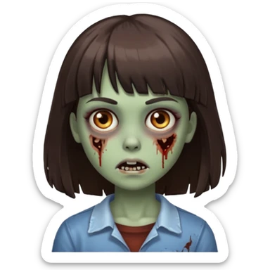 zombie girl with dark brown hair and bangs sticker