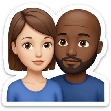 a white woman with short brown hair and a black man with no hair and a beard are facing one each other and looking at each other lovely sticker
