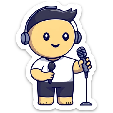 person streaming, YouTube user recording video with microphone sticker