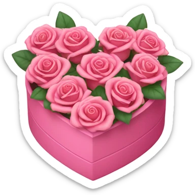 Roses in a pink  heart shaped box  sticker