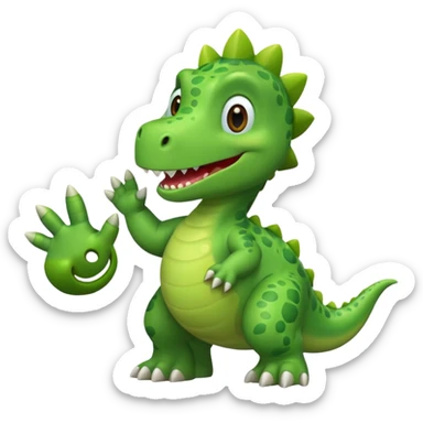 A friendly cartoon dinosaur waving hello sticker