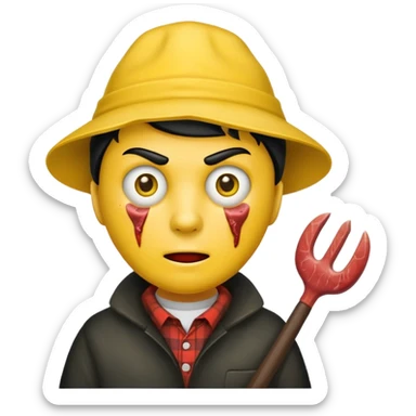 scary evil man look like from friday 13th with the yellow hat and meat khife sticker