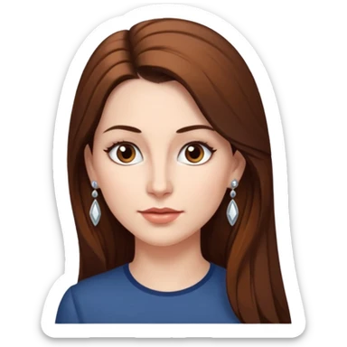 Head without neck of a 35-year-old woman, white skin, long brown hair combed to the right side and small silver earrings, small lips and pointed nose, brown eyes. sticker