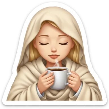 girl inside a blanket sipping coffee eyes closed sticker