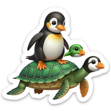 penguin riding a turtle sticker