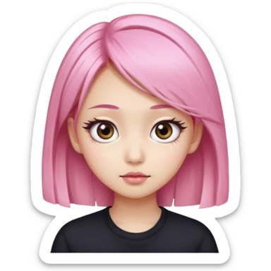 An Asian girl with pink-blonde hair, big eyes, thick eyebrows, and long eyelashes; only her head... sticker