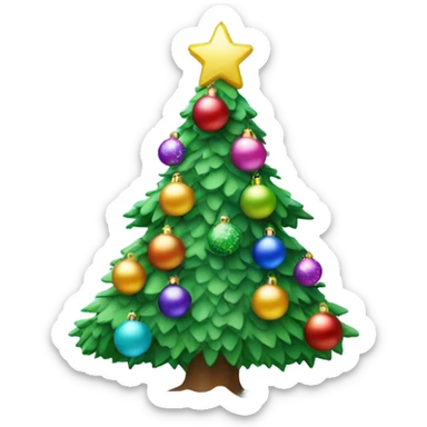 green snowy christmas tree with multicoloured baubles sticker