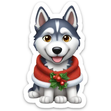 husky wearing christmas clothes sticker