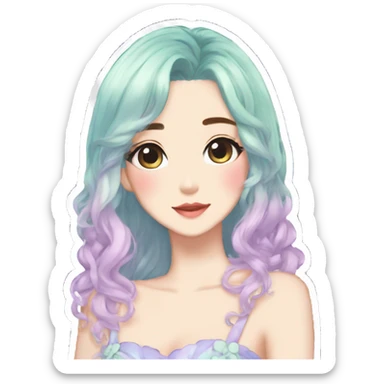 gorgeous pretty attractive anime lady beautiful pastel-gradient hair with a gorgeous dress fairycore cottagecore pastelcore detailed high quality trending VOGUE aesthetic sticker sticker