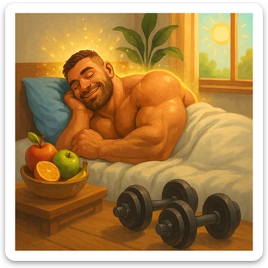 bodybuilder che dorme bene e questo gli porta tanto benessere e salute sticker