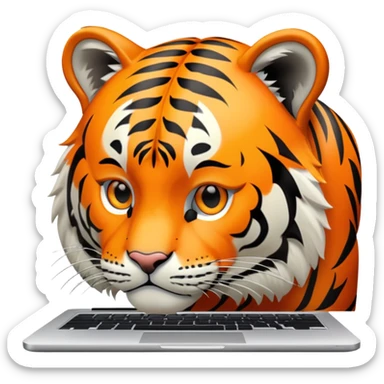 A tiger on a laptop with an "AVEX" sticker on it sticker