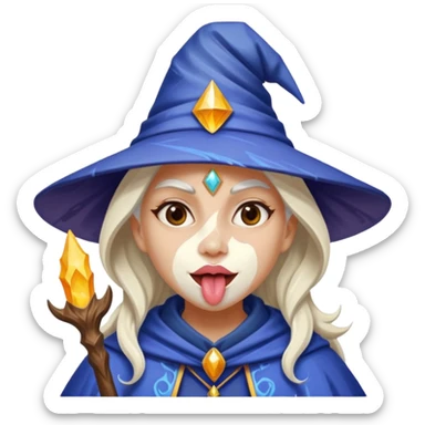 Female wizard with her tongue out and with white paint on her face sticker