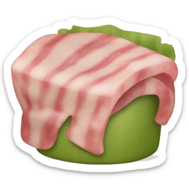 Émoji de lardon : une tranche de lard rose avec des bandes de gras blanc, légèrement incurvée, aspect juteux et appétissant, reconnaissable en petit format." sticker