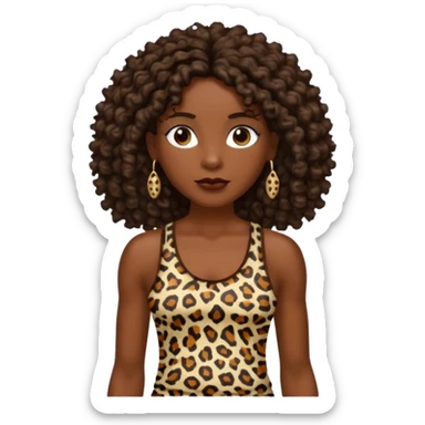 cavewoman with dark brown curly hair wearking animal print tank top and accessories sticker