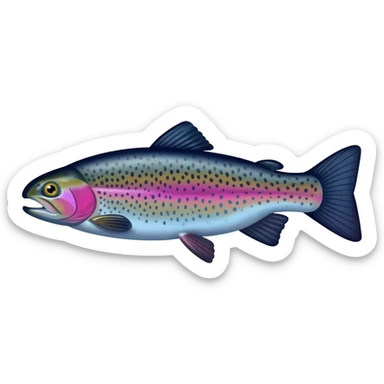 whole rainbow trout fish with spots facing left bright purple blue green yellow white sticker