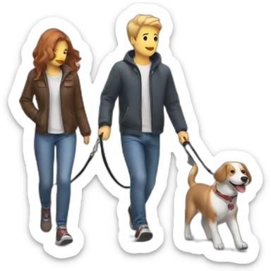 Two dogs walking human on leash sticker