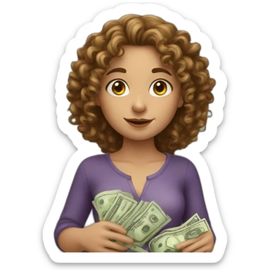 Curly European Girl who hold money sticker