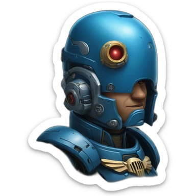 Portrait of Space marine cyborg blue funny sticker