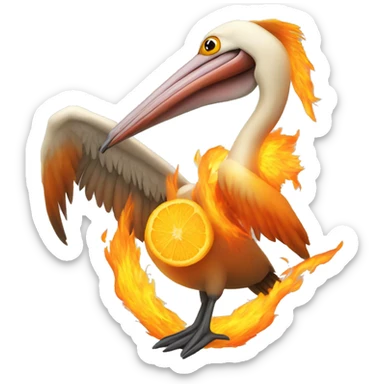 Pelican with orange wings and fire sticker